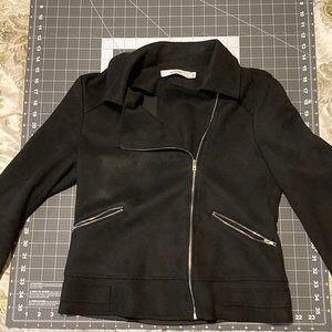 Black Faux Suede Moto Jacket with silver zippers - small